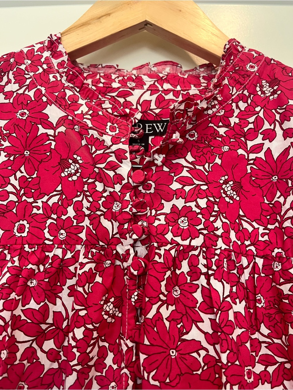 J. Crew Cotton Floral Long Sleeve Popover Blouse Top Pink Peasant Cottagecore S - Picture 5 of 11